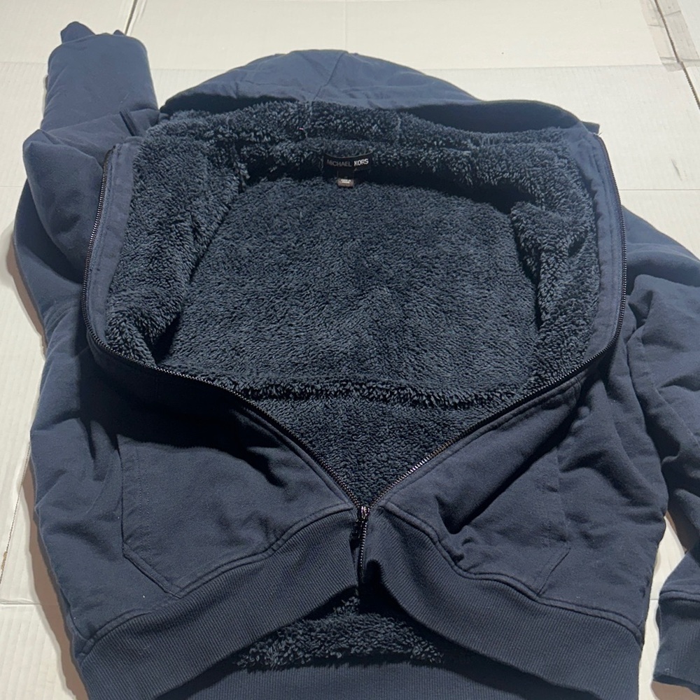 Michael Kors unosex Navy Blue Hoodie Sweater w pockets and zipper fuzzy inside - Picture 11 of 11